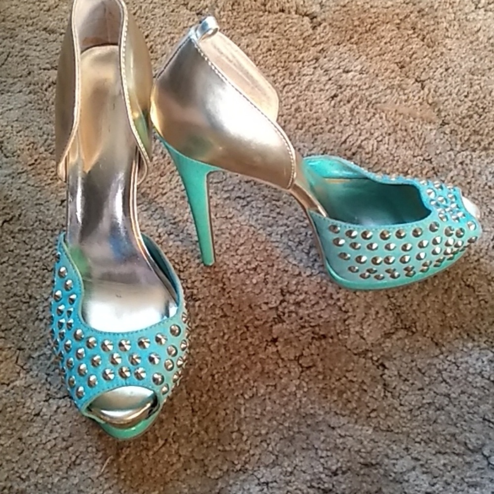 Turquoise stilettos with studs